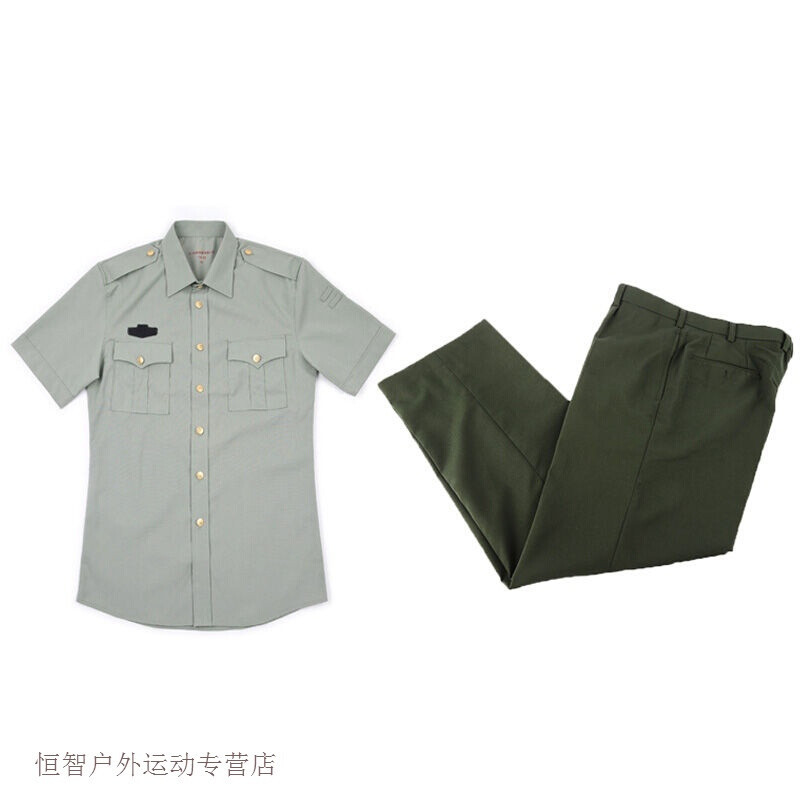 军迷衬衣套装夏常服作训军绿长裤短袖保安教官工作服上衣裤子两件套hz