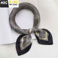 围巾女春秋ins丝巾小方巾韩版格子装饰千鸟格百搭发带复古薄围巾  墨斗潮品