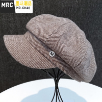 帽子女网红款ins潮毛呢格纹英伦街头鸭舌帽秋冬季贝雷时尚m八角帽  墨斗潮品