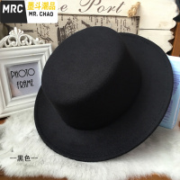 英伦黑色毛呢帽男士时尚韩版潮休闲百搭舞台帽子男演出平顶礼帽女  墨斗潮品