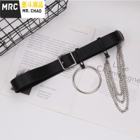 ins欧美朋克金属链条吊环方扣皮带时尚百搭女腰带牛仔裤装饰黑色  墨斗潮品