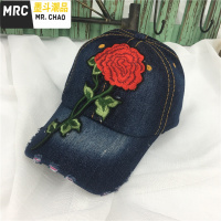 民族风牛仔帽子女士刺绣花朵鸭舌帽原宿春夏新款手工贴花棒球帽潮  墨斗潮品