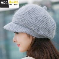 帽子女秋冬季八角帽针织毛线帽冬天保暖时尚贝雷帽韩版百搭兔毛帽  墨斗潮品