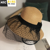 2019夏防晒遮阳礼帽女士太阳帽子优雅复古网纱蝴蝶结帽渔夫盆帽  墨斗潮品