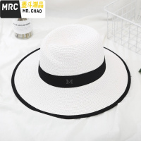 夏天大帽檐M礼帽女夏季韩版太阳帽沙滩遮阳海边防晒白色帽子  墨斗潮品