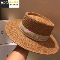 定制手工编织宽檐平顶礼帽女休闲度假沙滩帽防晒遮阳帽太阳帽夏  墨斗潮品