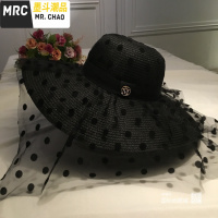 名媛复古女神帽子波点网纱M帽夏天度假沙滩帽个性大檐帽凉帽ins  墨斗潮品