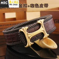 商务男士皮带真皮 手工编织鳄鱼纹头层牛皮腰带时尚青年潮  墨斗潮品