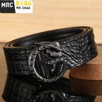 鳄鱼纹皮带男2020新款个性年轻人腰带潮牛皮自动扣真皮裤带  墨斗潮品