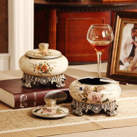 欧式树脂创意带盖烟灰缸收纳盒欧式复古家居客厅桌面装饰摆件烟缸（请先与客服确认再下单）