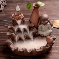 紫砂倒流香炉禅意摆件 创意檀香茶道小和尚 陶瓷沙弥家用室内香插（请先与客服确认再下单）