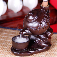 黑檀木雕大号梅花茶壶倒流檀香炉木质创意沉塔香薰炉居家茶道摆件（请先与客服确认再下单）