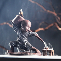 新款茶道倒流香炉创意陶瓷仿古家用檀香熏香炉倒流香小和尚摆件（请先与客服确认再下单）