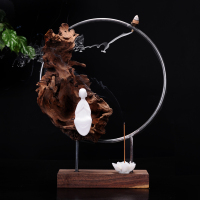 风化木倒流香炉禅意根雕摆件家居香道小和尚陶瓷无相佛创意装饰品（请先与客服确认再下单）