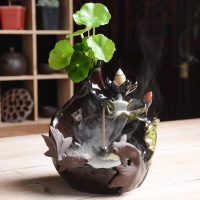 年年有鱼家用倒流香炉香熏炉沉檀陶瓷紫砂创意特色摆件家居（请先与客服确认再下单）