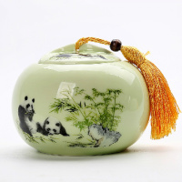 陶瓷茶叶罐 哑光描金茶叶罐大号半斤装 青瓷密封灌 防潮储物罐（请先与客服确认再下单）