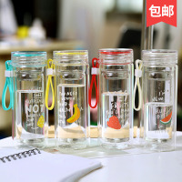 韩版随行创意双层潮流玻璃杯女 隔热便携水杯学生可爱泡茶杯子