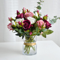 多头玫瑰花束仿真花绢花塑料花假花干花摆件室内客厅餐桌摆设装饰（请先与客服确认再下单）