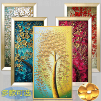 油画玄关装饰画竖版走廊过道有框画美式风水挂画立体3d招财树（请先与客服确认再下单）