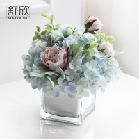 仿真花假花绢花玫瑰绣球花玻璃瓶套装组合特价卧室办公室家居摆件（请先与客服确认再下单）