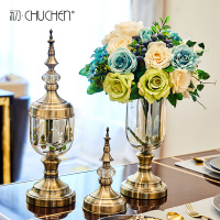 创意欧式花瓶摆件玻璃透明美式餐桌软装饰品家居客厅仿真插花（请先与客服确认再下单）