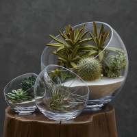 透明玻璃水果盘斜口玻璃碗烛台欧式现代简约家居装饰摆件沙拉碗（请先与客服确认再下单）