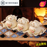 永德吉欧式厨房用品用具调料罐盒三件套装带托盘创意陶瓷调味瓶罐调味盒NQ658949新款玫瑰调味罐