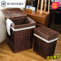 永德吉置物架田园竹筐迷你竹篮收纳筐脏衣篓儿童方形藤编蓝筐子储物箱FB36427