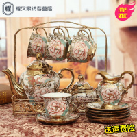 永德吉欧式陶瓷咖啡杯套装英式花茶茶具咖啡杯子下午茶茶具结婚摆件NQ658948蝴蝶15件送架送勺送礼盒【023】