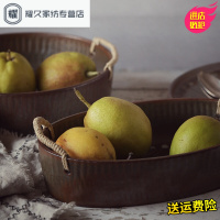 永德吉创意粗陶汤盘窝盘深盘摆盘中式复古陶瓷器餐具家用盘子菜盘水果盘JT25146