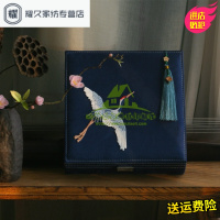 永德吉新款[鹤鸣九皋]中式首饰盒饰品盒仙鹤刺绣珠宝盒收纳箱文艺女生礼品