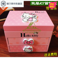 永德吉新款hellokitty韩国收纳盒儿童饰品化妆盒公主可爱礼物音乐木质首饰盒