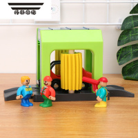 拓斯帝诺仿真局拼装拼搭益智儿童玩具惯性轨道车警车小人套装兼容brio