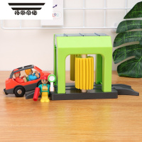 拓斯帝诺仿真小火车洗车房轨道车玩具男生兼容木质轨道益智儿童惯性车套装