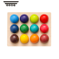 拓斯帝诺滚珠实木球磨砂彩红积木儿童早教玩具颜色配对分拣盘磁力片轨道球 12亮面球 带收纳托盘 直径3.5cm