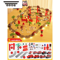 拓斯帝诺儿童玩具电动小火车轨道车益智跑道合金赛车套装男孩汽车3-6岁4-5 超大版灯光消防套装[配2电动车+7合金车+7