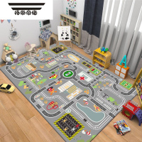 拓斯帝诺城市交通停车场地垫早教儿童房卡通地毯汽车轨道爬行垫游戏毯定制 城市街区浅灰色 80*160厘米[亲肤柔软]