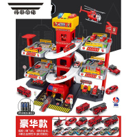 拓斯帝诺汽车大厦城市儿童停车场车库恐龙盘山公路轨道车玩具轨道滑行男孩 电池版[特大五层消防]1飞机+12 合金车(2年保