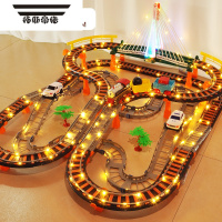 拓斯帝诺电动小火车轨道车高铁玩具儿童赛车益智多功能遥控车男孩生日礼物 梦幻彩虹桥灯光版 电池豪华套餐