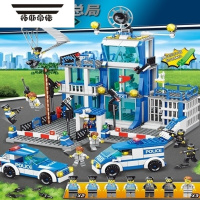 拓斯帝诺中国积木城市总局系列军事特警消防局玩具男孩益智拼装消防车