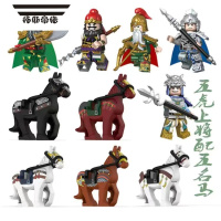 拓斯帝诺中国三国演义积木第三方古代小侠关羽张飞吕布模型人仔赤兔马士兵