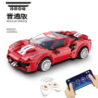 拓斯帝诺中国遥控车拼装模型赛车跑车积木儿童益智男孩汽车礼物小颗粒玩具