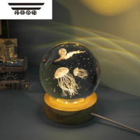 拓斯帝诺毕业创意发光水晶球小摆件生日礼物送女生男朋友闺蜜小众高级感 6cm梦幻水母+圆木灯座 送礼袋