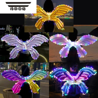 拓斯帝诺天使蝴蝶翅膀充气气球网红儿童发光背饰闪光装饰户外拍照摆摊批发 热卖款-蝴蝶天使10个混搭灯光款[送打气筒]