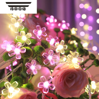 拓斯帝诺樱桃花发光玫瑰小彩闪灯串求婚庆少女心卧室庭院子花园装饰星星灯 [可爱]暖+粉樱花 [送挂钩/2模式]电池2米