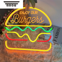 拓斯帝诺汉堡奶茶薯条灯牌摆摊广告装饰网红夜市欢迎光临发光字led霓虹灯 汉堡(USB 36*32cm)