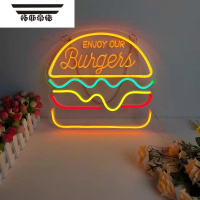 拓斯帝诺汉堡奶茶薯条灯牌摆摊广告装饰网红夜市欢迎光临发光字led霓虹灯 汉堡(USB+电池盒)