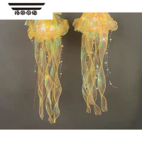 拓斯帝诺网红水母成品发光手提灯笼户外吊灯七彩人鱼姬夜市摆摊玩具小夜灯 发光手提水母灯[橙色] 成品
