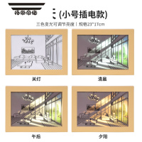 拓斯帝诺灯光画阳光画床头小夜灯会发光ins抖音网红创意礼物diy材料装饰画 [晴天小号]插电款-三色变光+可调亮度