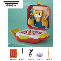 拓斯帝诺磁性电动旋转钓鱼玩具套装儿童宝宝小猫小孩益智婴儿早教智力动脑 红色小猫天平钓鱼盘[电池版]